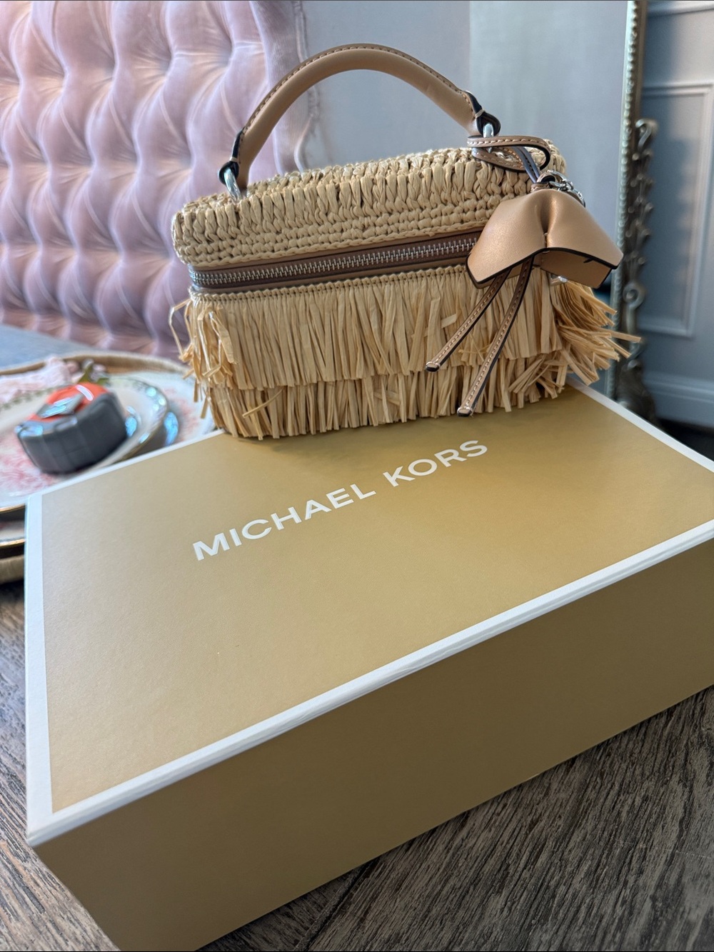 Michael Kors Natural Raffia Fringe Top-Handle Bag Jana cross body bag - Picture 3 of 13